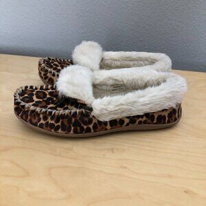 G.H BASS & CO. Slippers Womens size 8 M Black & Tan Animal Print Faux Fur Lining